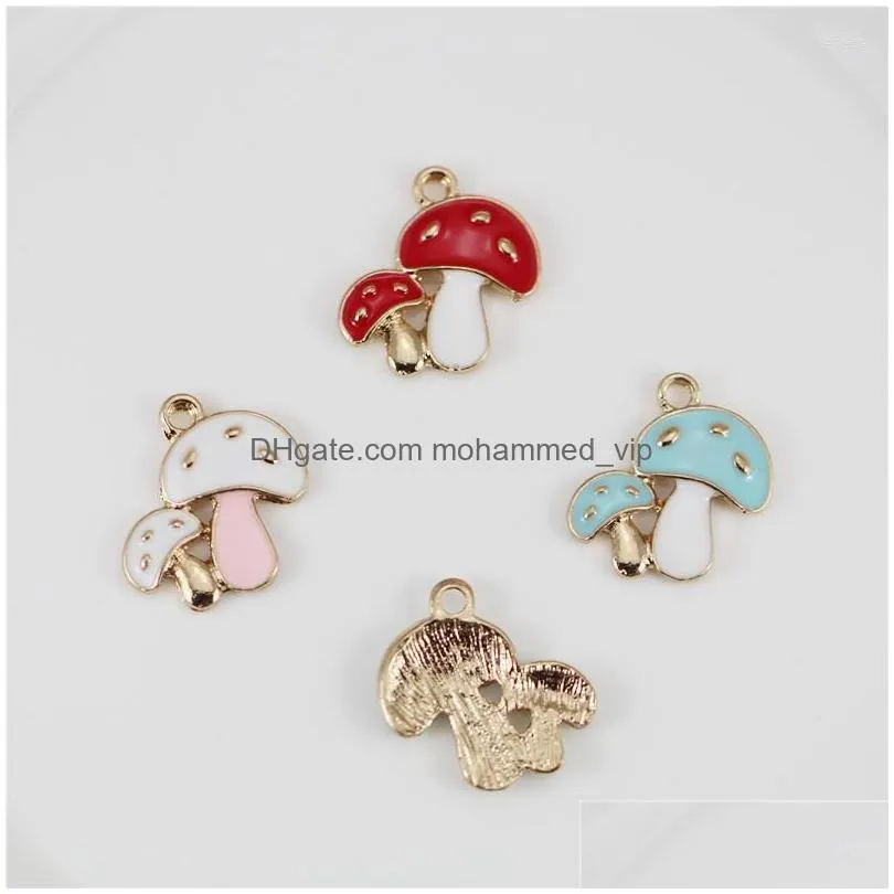 charms mrhuang 10pcs/lot cute mushroom enamel fashion jewelry accessories fit bracelet earring diy making gold color