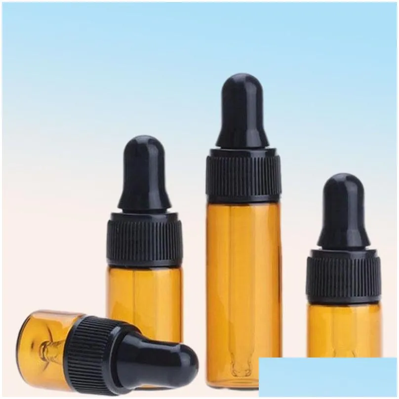 Packing Bottles Wholesale Black Dropper Cap Amber Glass Round 1Ml 2Ml L 5Ml Sample Essential Oil Pipette Container For Travel7370047 D Dhigg