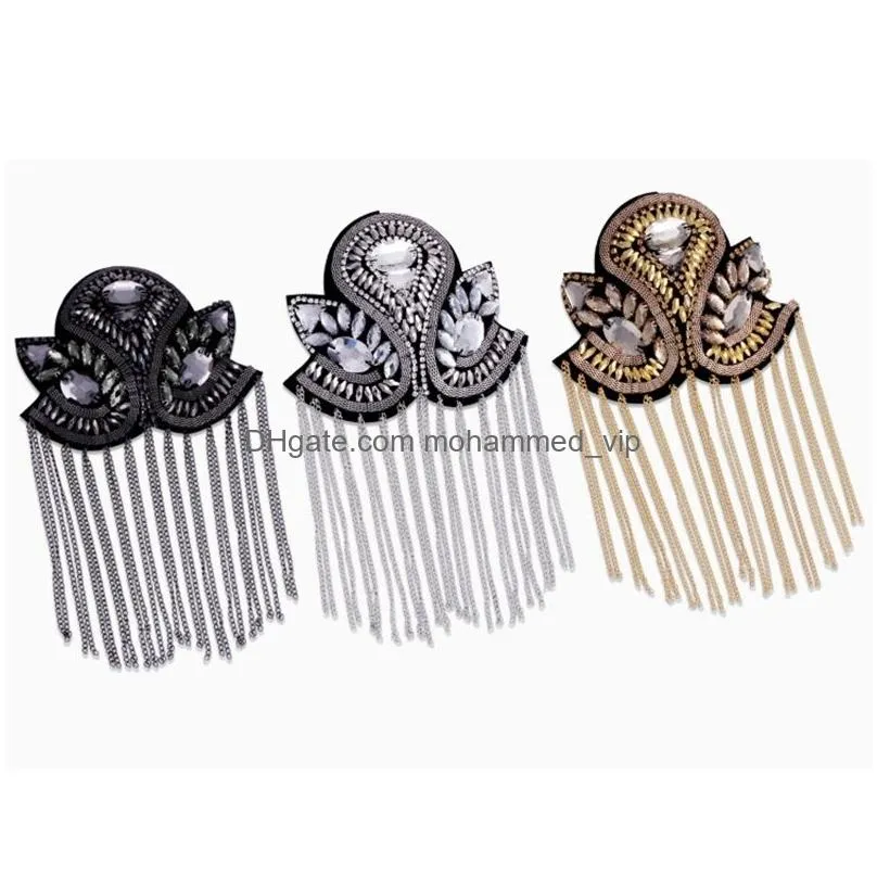 luxurious tassel epaulet rhinestone board costume shoulder badge decor for man women