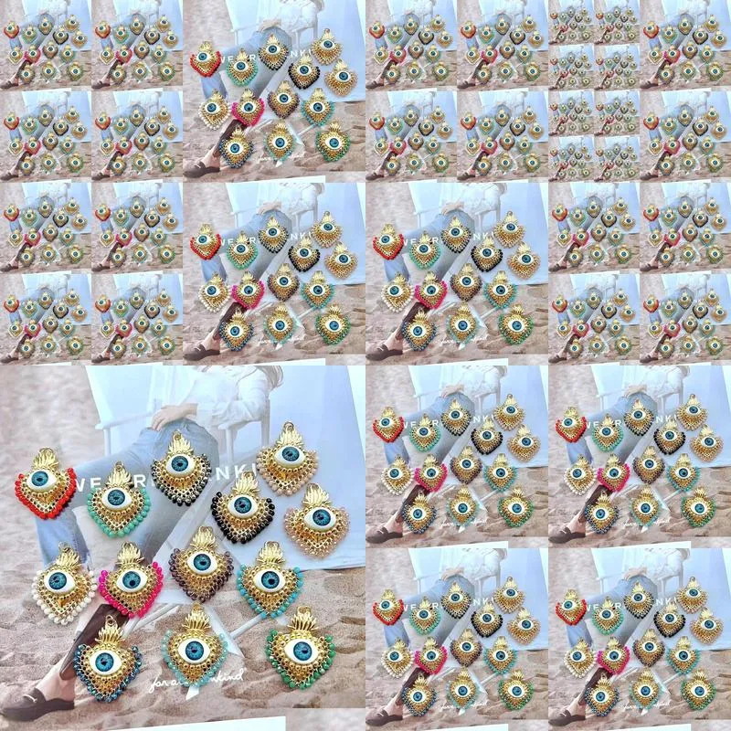 necklaces 6pcs 2024 bohemian charms heart colorful beads eye pendants gold plated trend diy handmade necklace finding jewelry