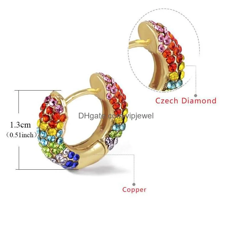 high quanlity hoop earrings colorful rhinestone gold plated cartilage earrings for women girls hoops fashion jewelry