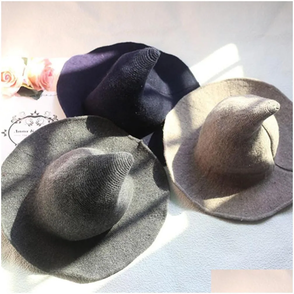 halloween witch hat diversified along the sheep wool cap knitting fisherman hat female fashion witch pointed basin bucket