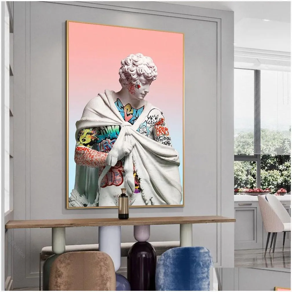 Paintings Ca Painting Abstract Vaporwave Scpture Of David Modern Posters Prints Wall Art Picture For Living Room Home Decor Cuadros Dr Dhywz