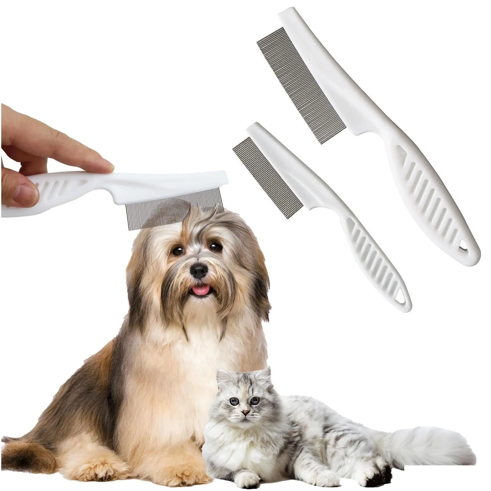 Dog Grooming Mtifunctional Lice Comb Pet Hair Tear Stain Removal Flea Brush For Cats 2 In 1 Teeth Stainless Steel Combing Mas Double-S Dh4Zj