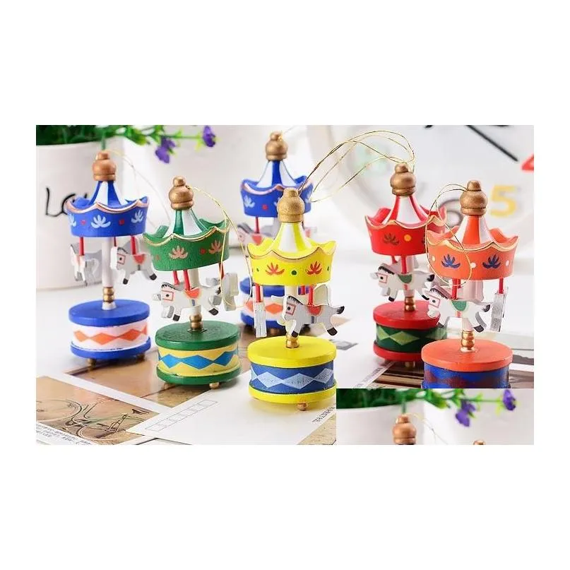 vintage wood carousel horse christmas tree pendant hanging ornaments romatic wedding birthday hen party decor kids toy favors with gift