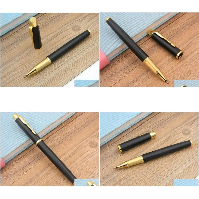 wholesale 2pc business im series matte black with golden trim roller ball pen