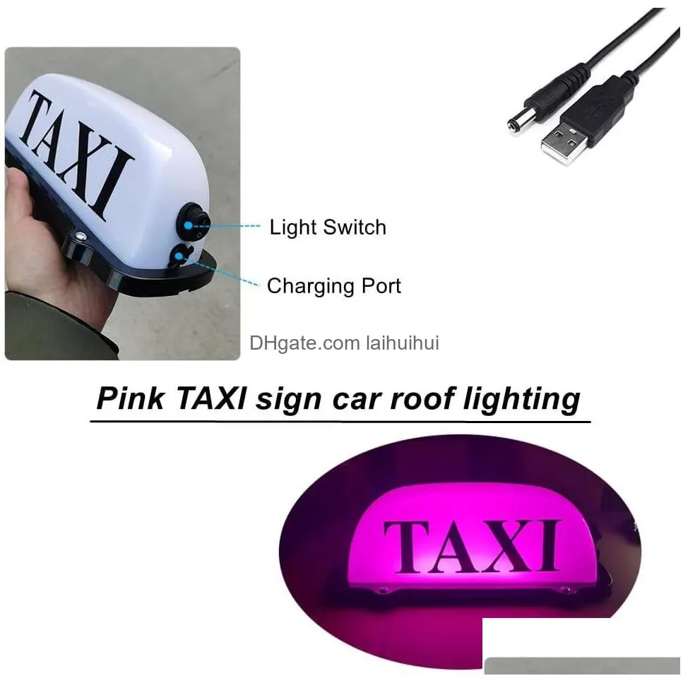 pink taxi sign light for car usb rechargeable battery taxi light waterproof taxi dome led light with sealed base pink taxi light