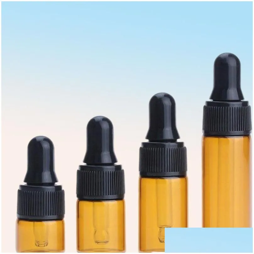 Packing Bottles Wholesale Black Dropper Cap Amber Glass Round 1Ml 2Ml L 5Ml Sample Essential Oil Pipette Container For Travel7370047 D Dhigg