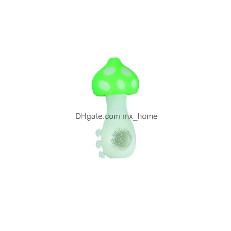 mushroom silicone smoking hand pipes 2 in 1 nc 10mm tip portable smoke and dab device cigarette accessories luminous glow in dark