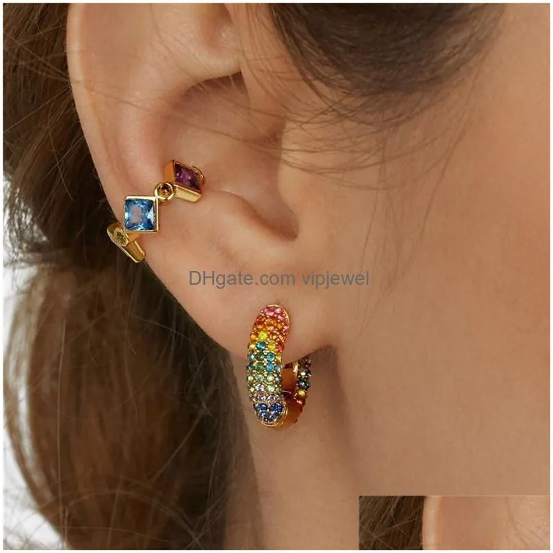 high quanlity hoop earrings colorful rhinestone gold plated cartilage earrings for women girls hoops fashion jewelry