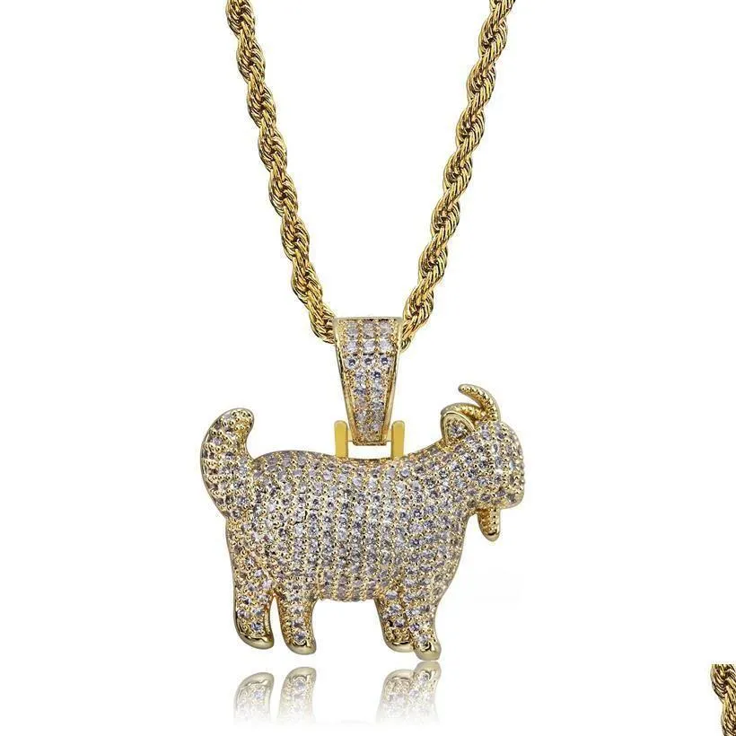 Pendant Necklaces Shiny Trendy Goat Animal Pendant Necklace Charms For Men Women Gold Sier Color Cubic Zircon Hip Hop Jewelr Dhgarden