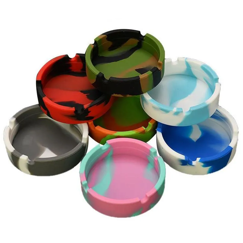 Ashtrays Camouflage Sile Shatterproof Portable Pocket Round Square High Temperature Resistance Home Ktv Restaurant Bar Office Cigarett Dhhsq