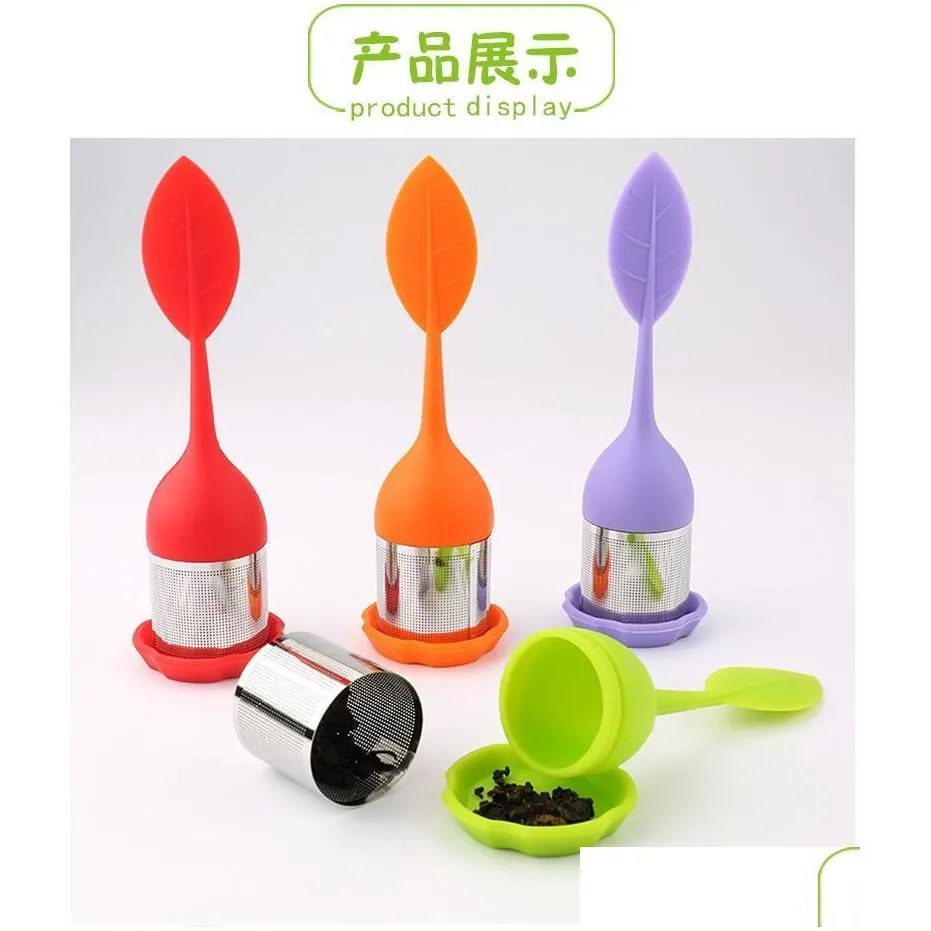 Coffee & Tea Tools Creative Teapot Strainers Sile Spoon Infuser With Food Grade Leaves Shape Stainless Steel Infusers Strainer Filter Dhuni