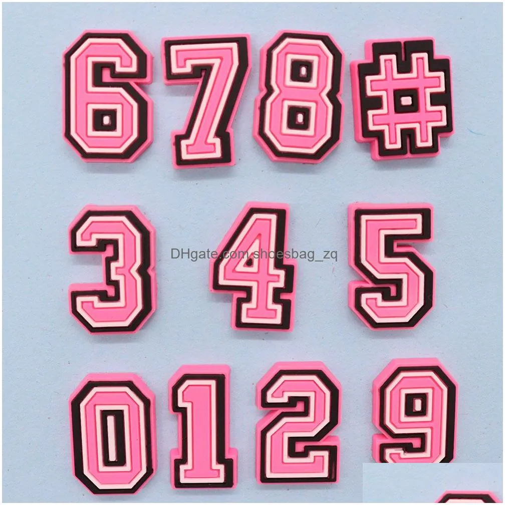 MOQ 20Pcs Pink Number PVC Shoe Charm Accessories Decoration Buckcle for Clog Bracelet Wristband Party Gift