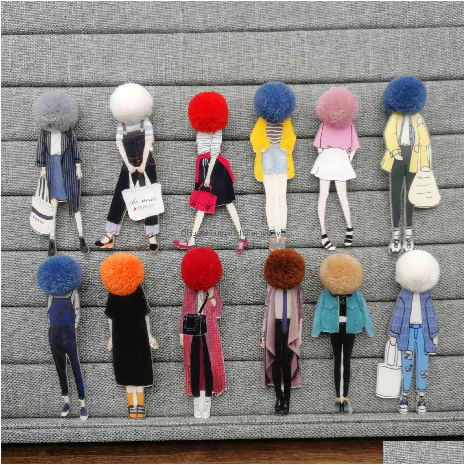 fashion pins for woman es girls cartoon models acrylic brooch wool hat clothing jewelry accessories christmas gifts