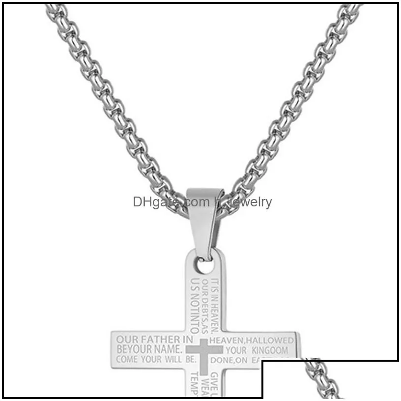 Pendant Necklaces Stainless Steel Cross Necklace Fashion Men Women Gold Sier Color Bible Scriptures Christian Prayer Jewelry Gifts D