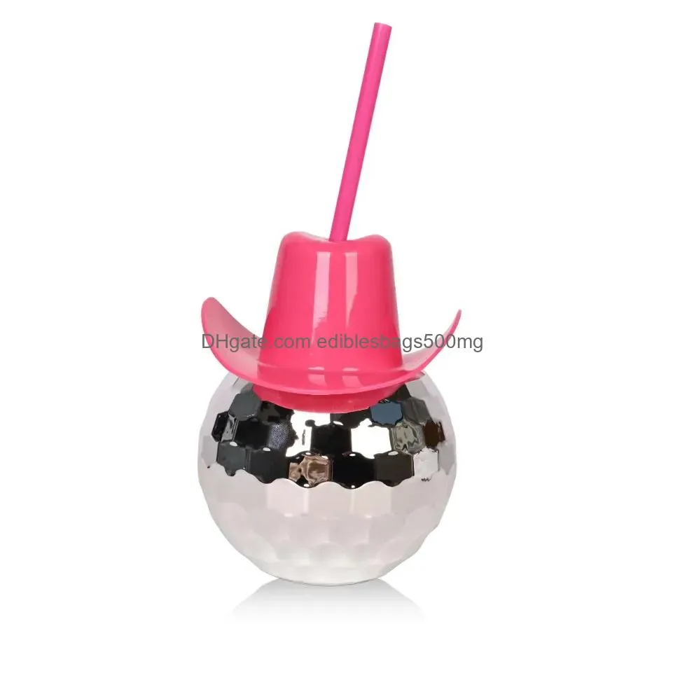 novelty  hat silver disco ball cup with straw tumbler for party and wedding bottle