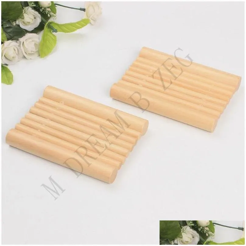 Soap Dishes Eco-Friendly Wooden Dish Portable Tray Holder Natural Rack Plate Box Container For Bath Shower Bathroom Drop Delivery Home Dhi9U
