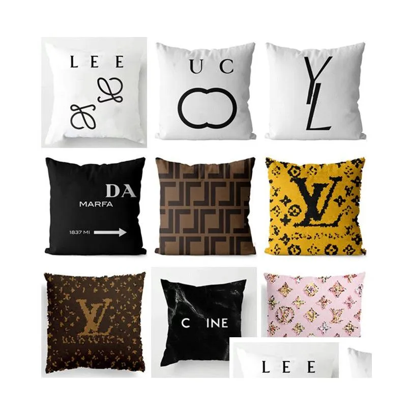 designer black and white throw pillow classic letter logo printed home pillow cover minimalist sofa decoration cushion 45 x 45cm pillow core