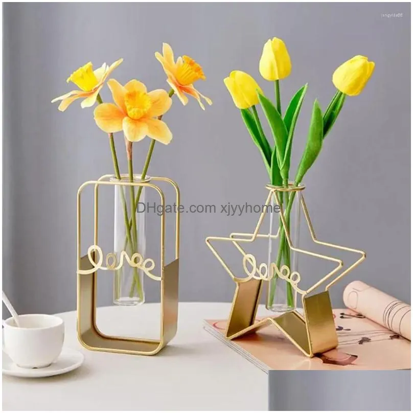 Vases 2Pcs/Set Flower Pot Corrosion-Resistant Gift Modern Metal Bracket Ornament Plant Holder Household Accessories Drop Delivery Dhrsv