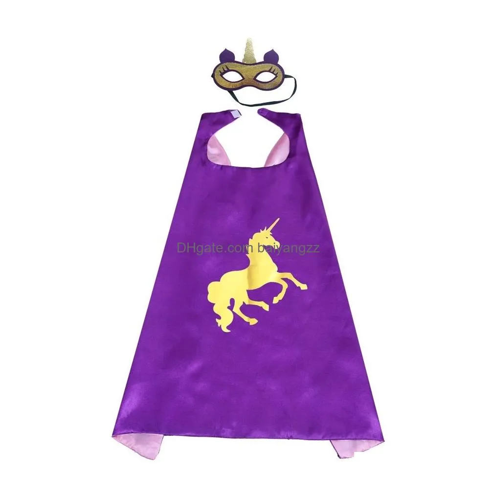 27inch double sided costumes cape for kids with felt mask satin carton dressing up cosplay capes party favors birthday gifts