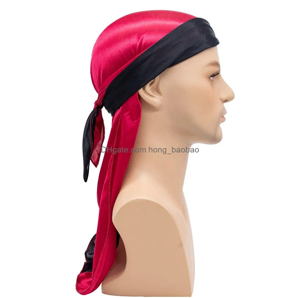 two-color satin long-tailed headband cap elastic hair protection pirate caps  turban hat hijab bonnet