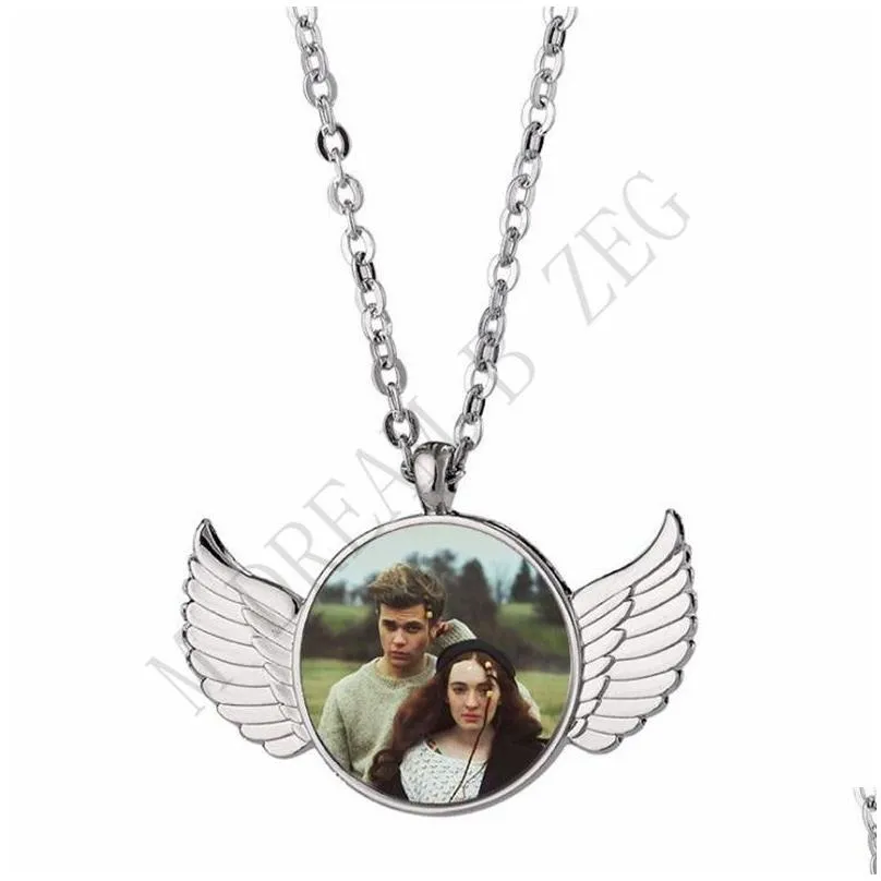 Party Favor Angle Wing Sublimation Necklaces Pendants Thermal Transfer Blanks Car Pendant Angels Wings Rearview Mirror Decoration Hang Dhj3C