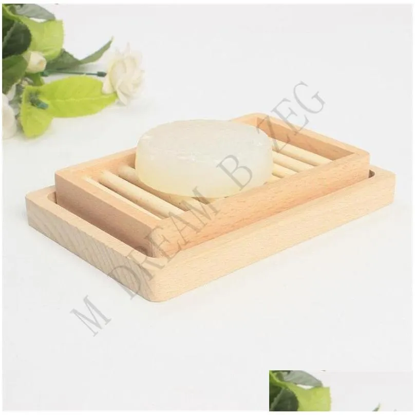 Soap Dishes Eco-Friendly Wooden Dish Portable Tray Holder Natural Rack Plate Box Container For Bath Shower Bathroom Drop Delivery Home Dhi9U