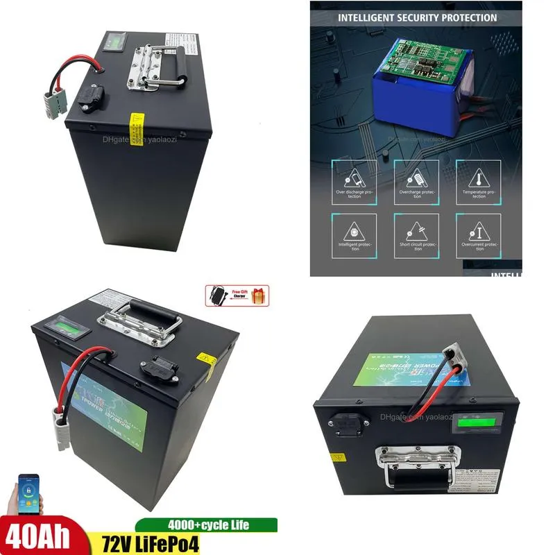72v 40ah lithium iron lifepo4 battery bluetooth bms app for 3000w scooter motorcycle forklift crane truck addcharger