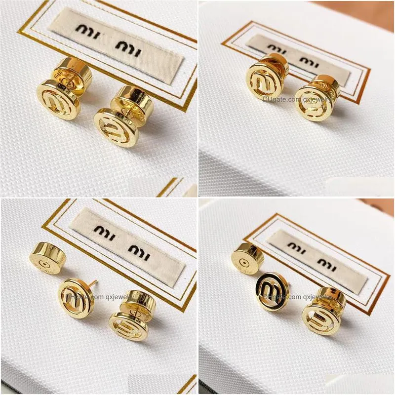 Stud 18K Gold M Brand Letters Designer Earrings For Women Retro Vintage Luxury Round Circle Double Side Wear Chinese Earring Earings Dhapx