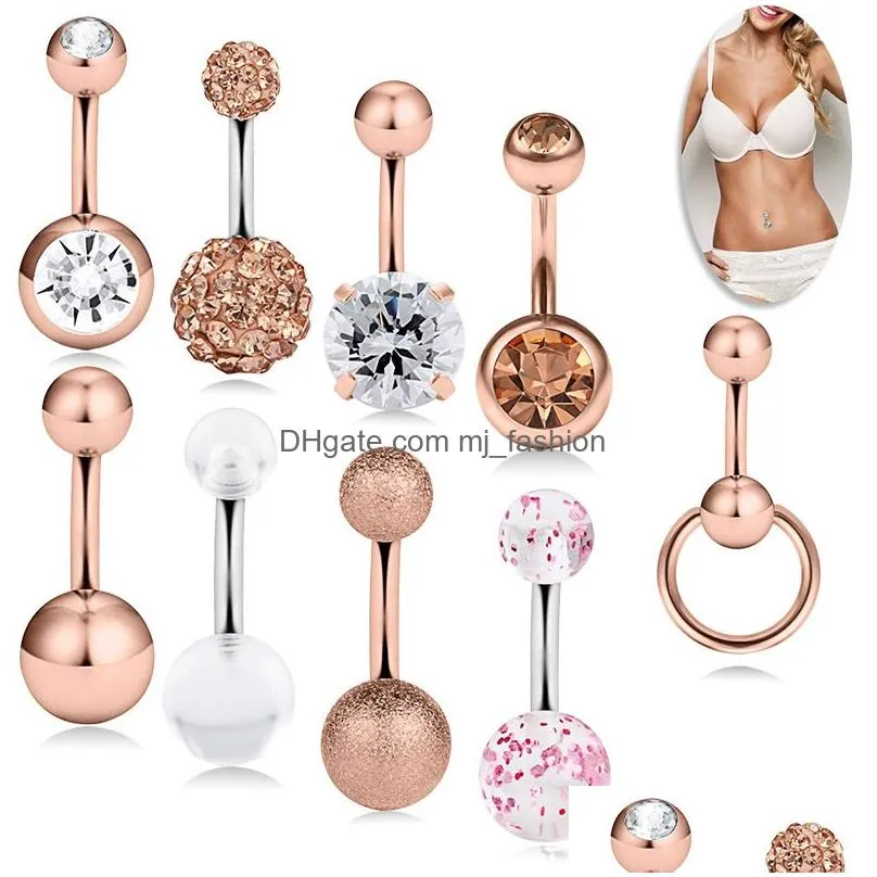 Navel & Bell Button Rings 9Pcs/Set Piercing For Women Surgical Steel Summer Beach Fashion Body Jewelry Drop Delivery Dhema