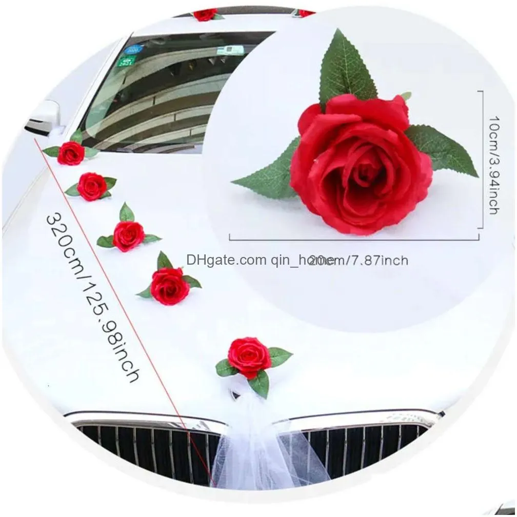 wedding bridal decoration artificial door car handle ribbons silk corner flower galand with tulle gifts set