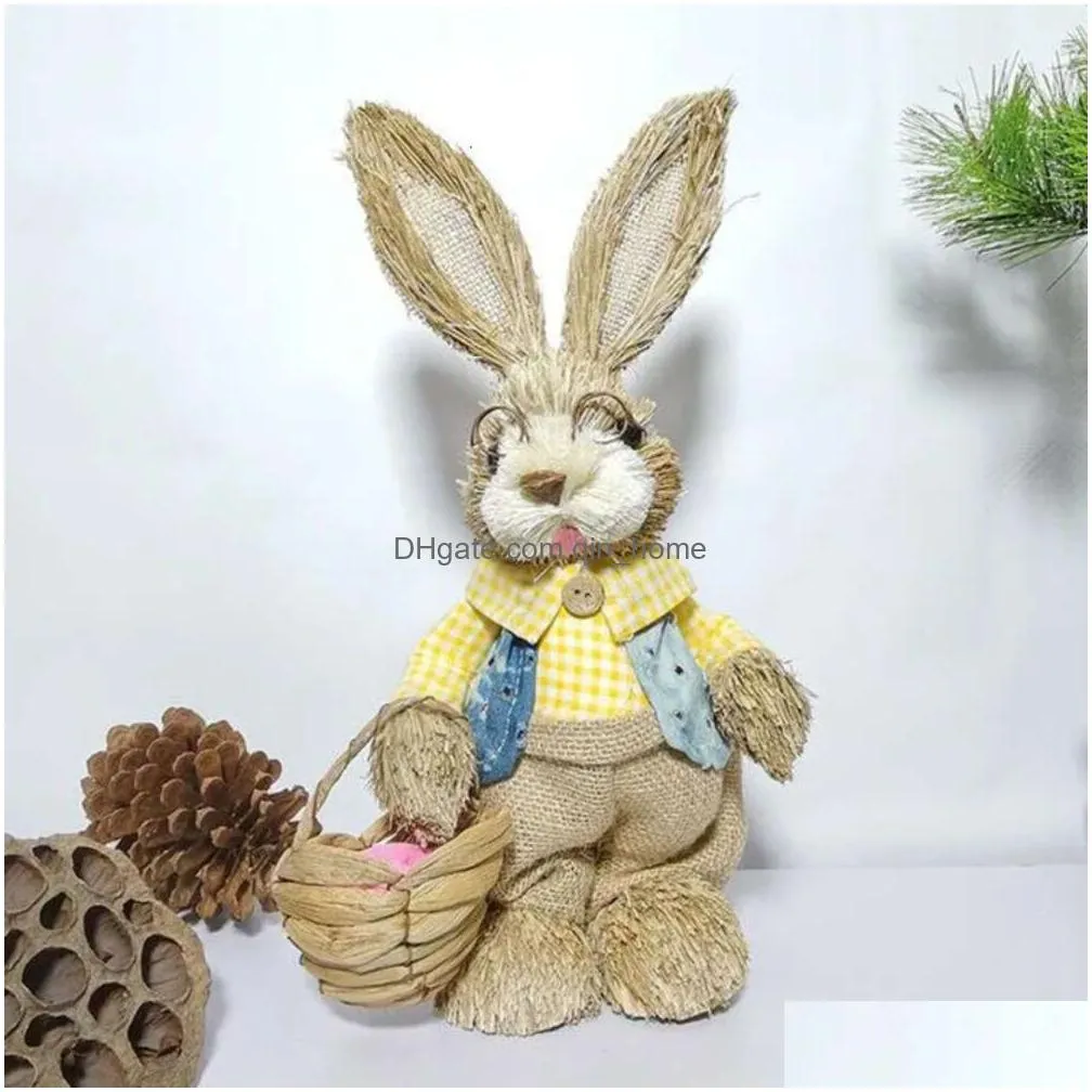 standing bunny rabbit straw artificial 14 with carrot home garden decoration easter theme party supplies cg001