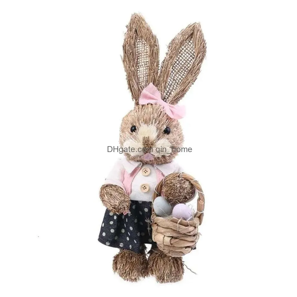 standing bunny rabbit straw artificial 14 with carrot home garden decoration easter theme party supplies cg001