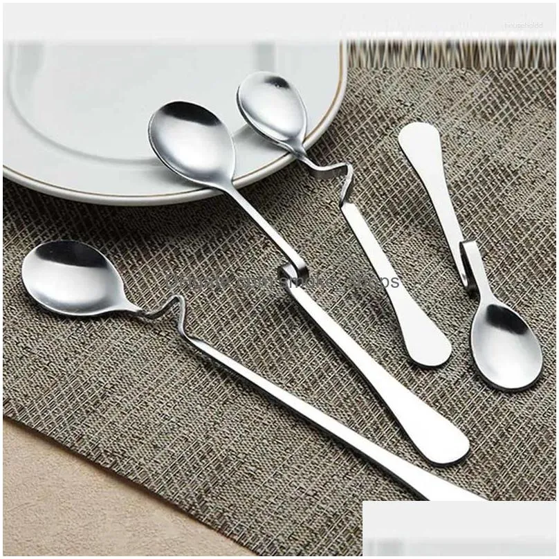 spoons 1pcs bend stainless steel coffee spoon ice cream dessert tea for picnic kitchen accessories tableware