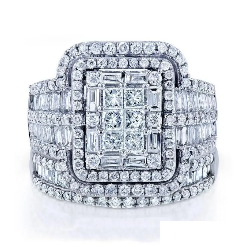 Ring Engagement Rings For Women Charm Female White Crystal Stone Set Luxury Big Silver Color For Vintage Bridal Square