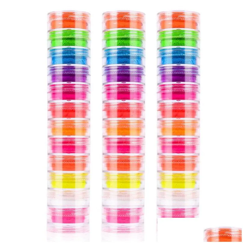 Eye Shadow Neon Party Powder 12 Colors In 1 Set Luminous Eyeshadow Nail Glitter Pigment Fluorescent Manicure Nails Art Drop Delivery H Dhqu5