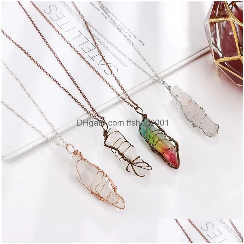 column pendants necklaces hexagonal prism tree of life natural stone white crystal quartz yoga meditation healing point pendulum charm jewelry gift for women