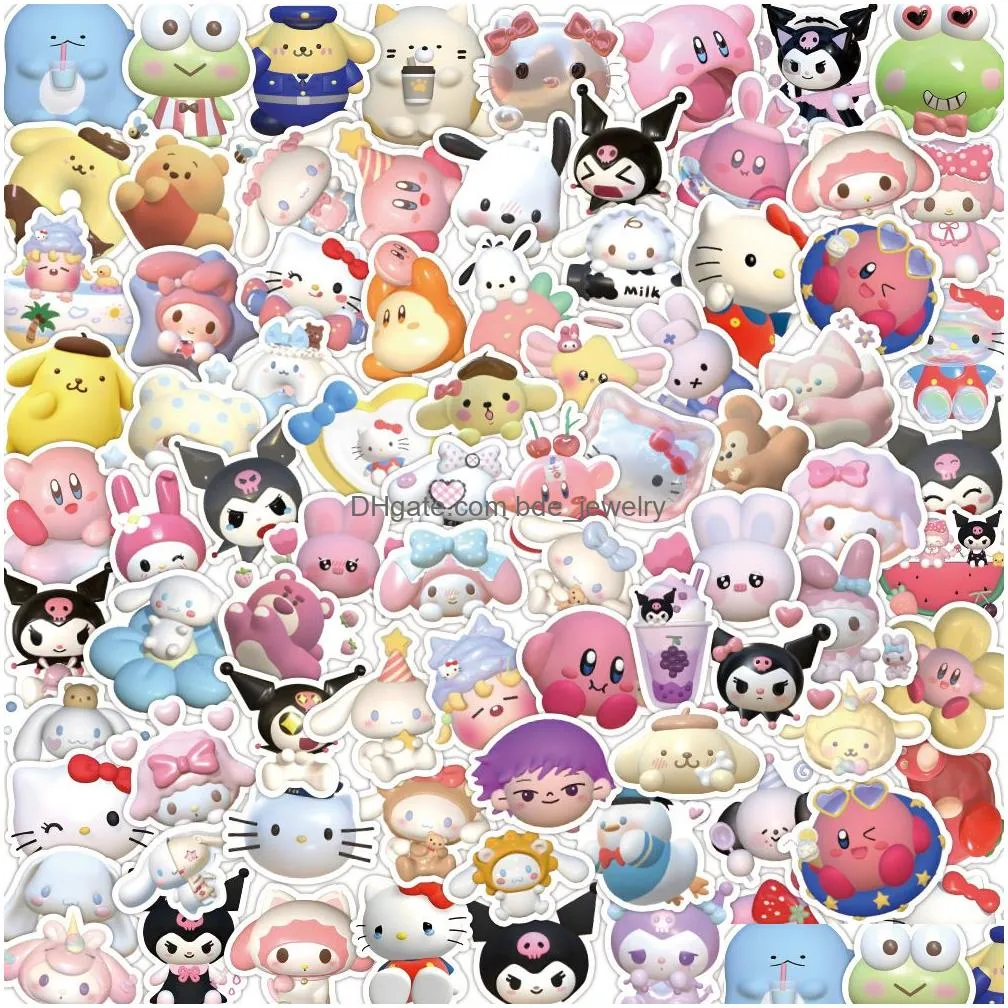 60pcs pack japanese comic animation stickers cartoon 3d kulomi kirby sticker waterproof anime graffiti luggage cases notebook ipad decals diy paster decal 2