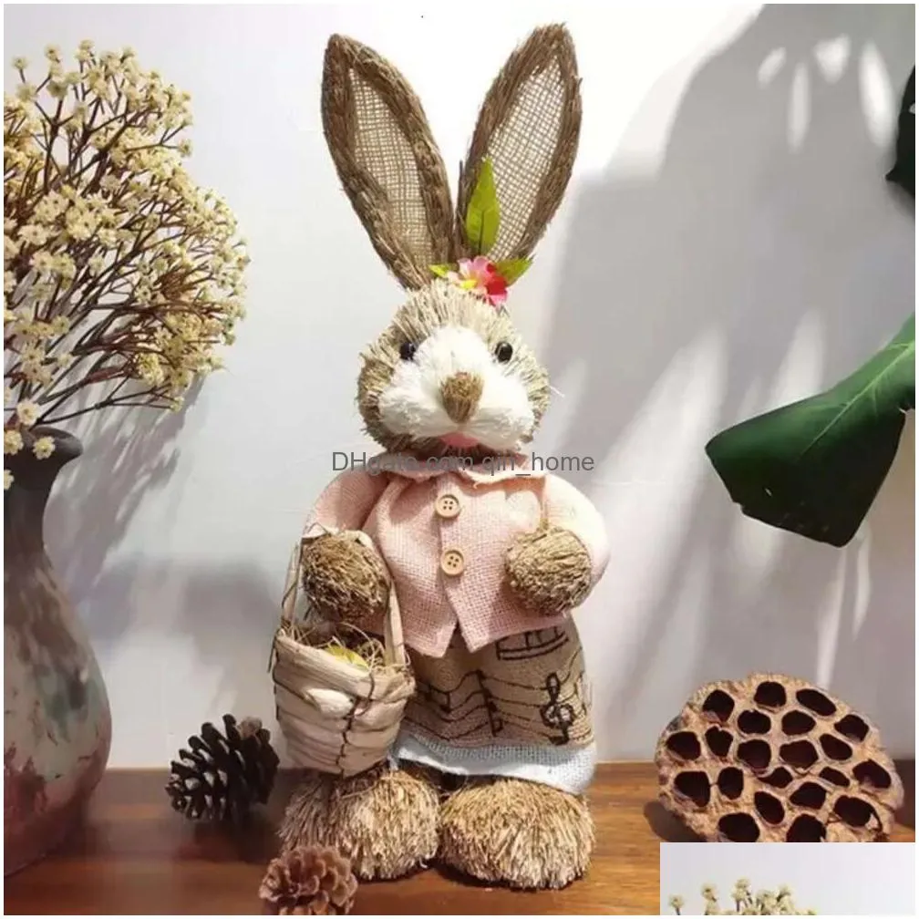 standing bunny rabbit straw artificial 14 with carrot home garden decoration easter theme party supplies cg001
