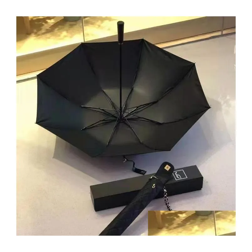 Umbrellas Luxury C Umbrella Classic Sunshade Black Long Women Folding Summer Fold Fashion Rain Gift With Pu Case Drop Delivery Home Ga Dhilq