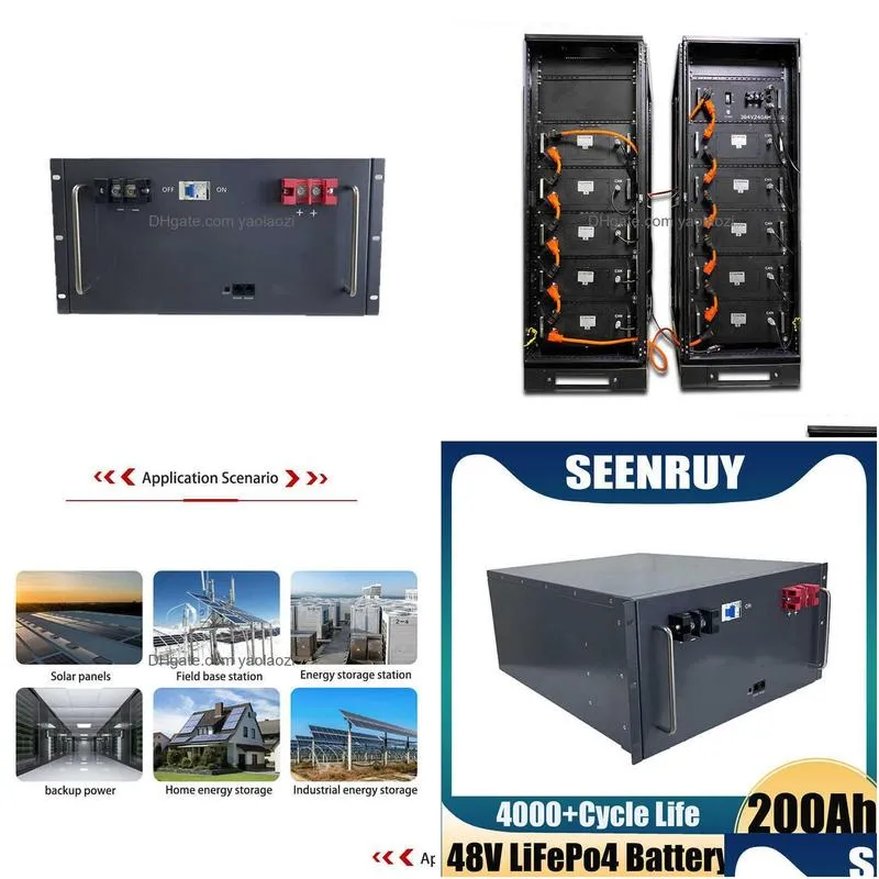 seenruy 48v 200ah lifepo4 9.6kwh lithium batterry bluetooth app lithium iron phosphate rs485 communication base with 10a 
