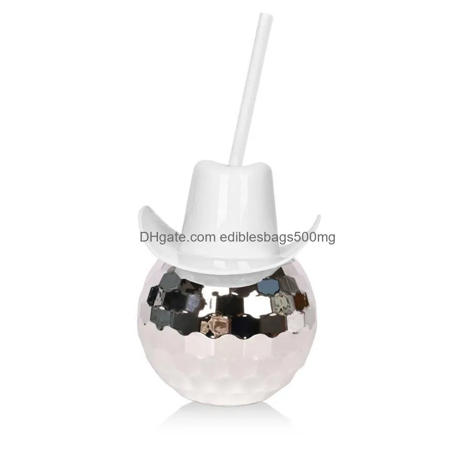 novelty  hat silver disco ball cup with straw tumbler for party and wedding bottle