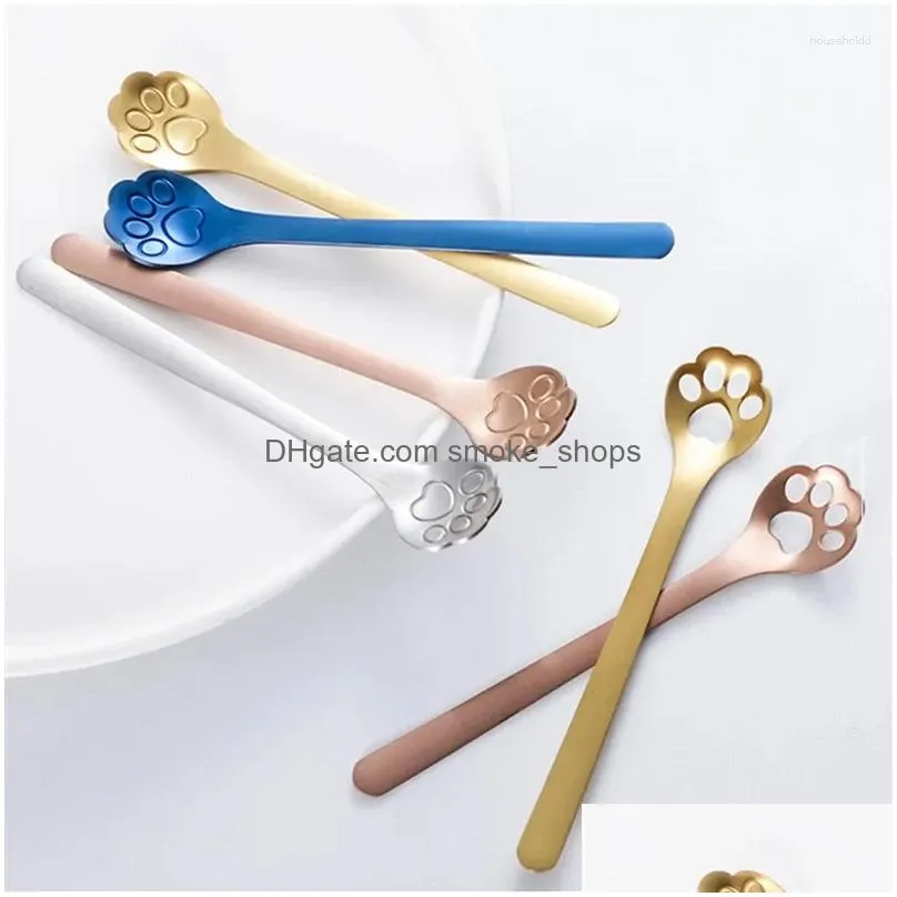 spoons 1 pcs cute high quality gold cat claw mini creative coffee stainless steel spoon gift cake stirring sugar soup dessert teaspoon