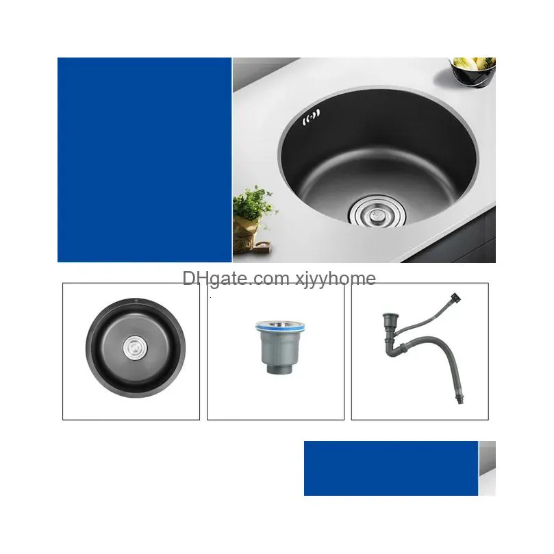 Kitchen Sinks Sink Black Nano-Circar Mini Small Single Tank 304 Stainless Steel Bar Bathroom Understage Basin Home Accessories Drop D Dh63X