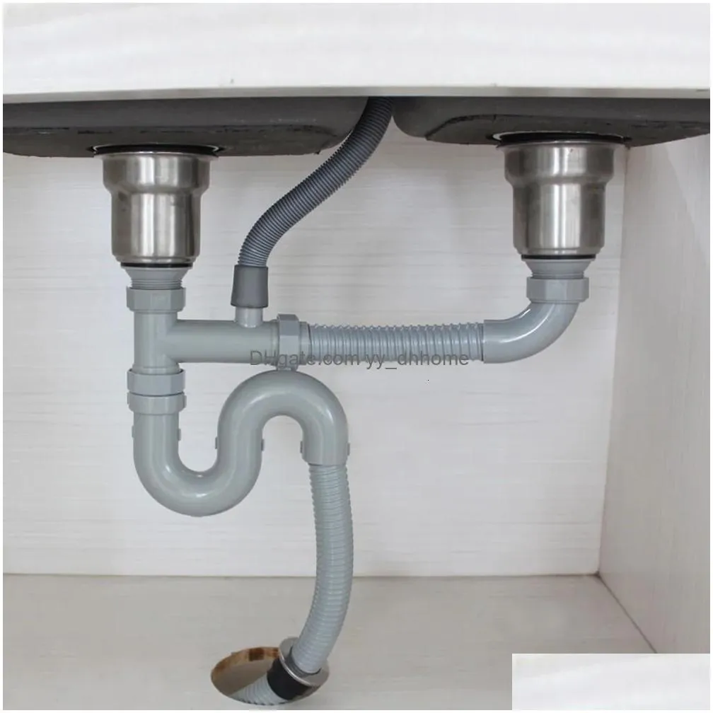 drains talea double sink vertical type with overflow pipe kit basin waste set sink strainer disposer drain hose plastic flexible flume