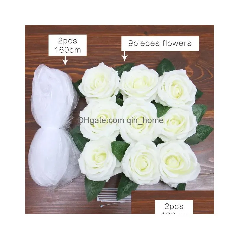 wedding bridal decoration artificial door car handle ribbons silk corner flower galand with tulle gifts set