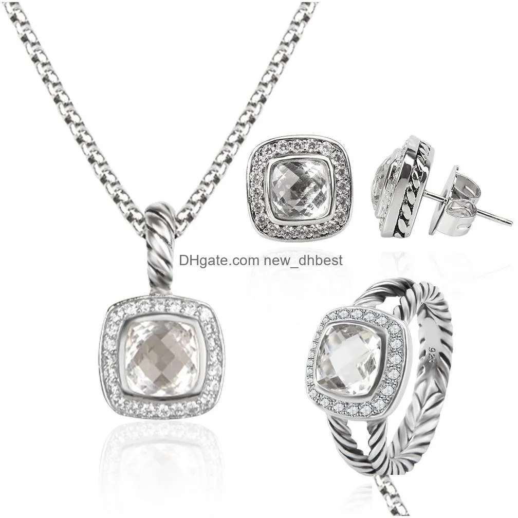 Bracelet, Earrings & Necklace Ring Jewelry Set Diamonds Pendant And Earring Luxury Women Gifts9406417 Drop Delivery Sets Dhsud