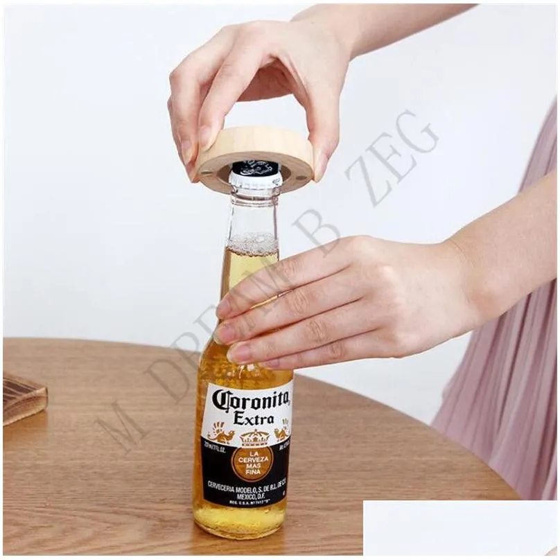 Openers 17 Styles Wooden Fridge Magnet Beer Bottle Opener Wood Refrigerator Mes Sticker Creative Cam Protable Home Decoration Drop Del Dhqo5