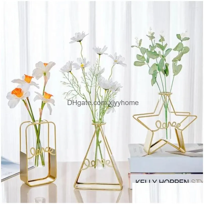 Vases 2Pcs/Set Flower Pot Corrosion-Resistant Gift Modern Metal Bracket Ornament Plant Holder Household Accessories Drop Delivery Dhrsv